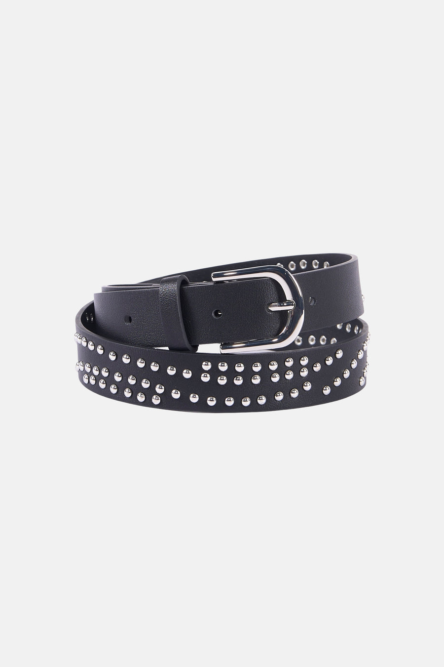 Ceinture noire ONLY, ornée de strass et d'une boucle argentée.