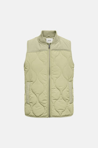 Manteau sans manches vert de JDY, avec un col brodé et une fermeture à glissière devant.