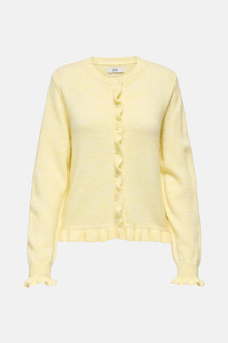 Cardigan jaune de JDY, avec des manches longues et des plis à l'avant et des poignets.