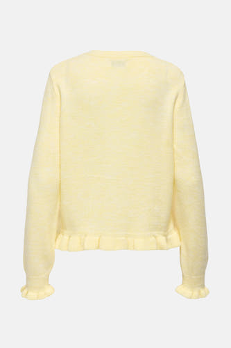 Cardigan jaune de JDY, avec des manches longues et des plis à la base et des poignets.