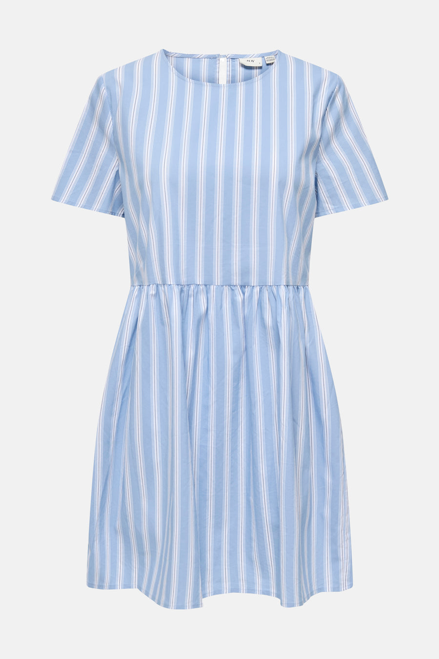 Robe courte bleue à manches courtes de JDY, avec des rayures verticales blanches et bleues.
