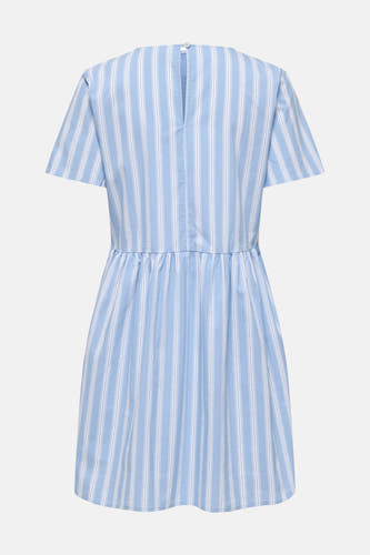 Robe bleue à manches courtes de JDY, rayée avec une fermeture à boutons au dos.