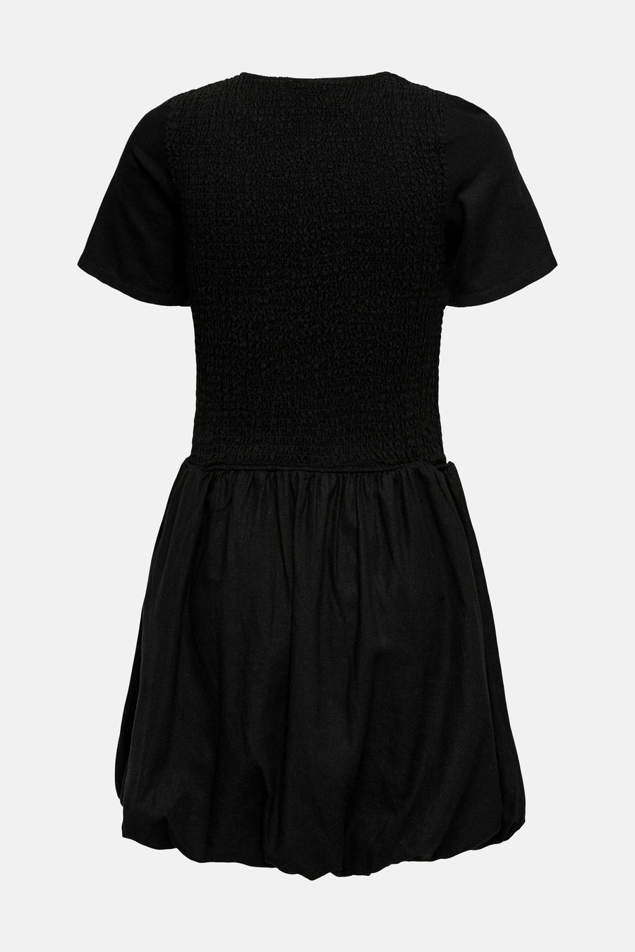 Robe noire à manches courtes de ONLY, avec une texture smockée sur le corsage et une jupe ballon.
