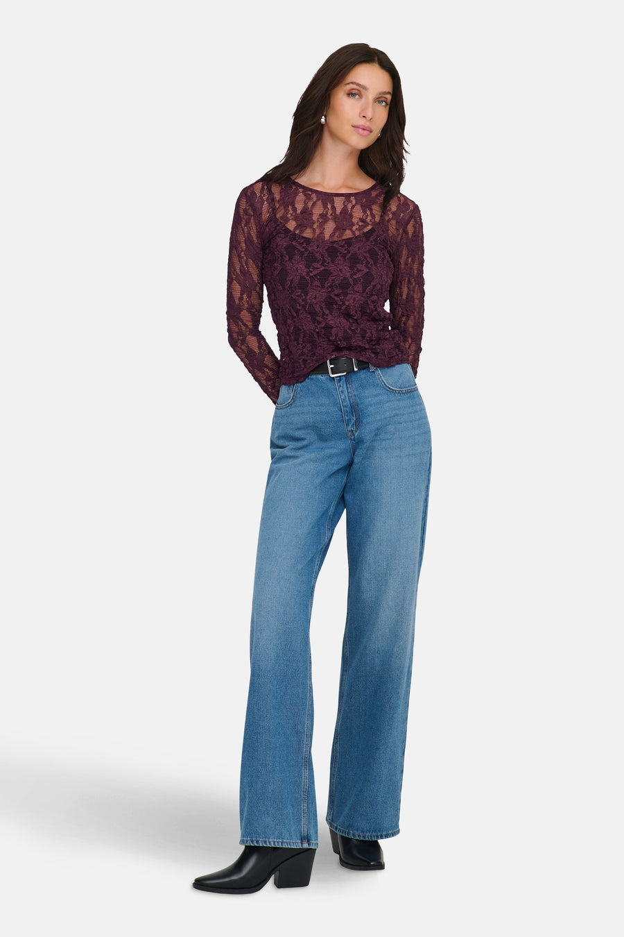 ONLALBA L/S LACE TOP JRS