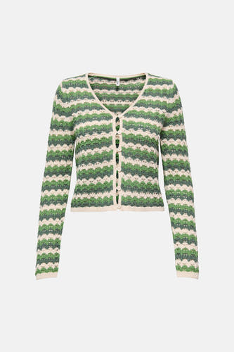 Gilet vert de ONLY, avec un motif zigzag rayé et une fermeture à boutons.