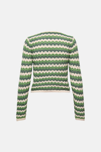 Gilet vert de ONLY®, avec motif à rayures ondulées et manches longues, vu de dos.