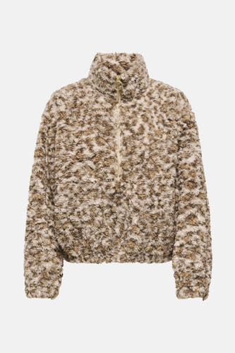 Manteau court beige ONLY, avec texture et fermeture éclair.