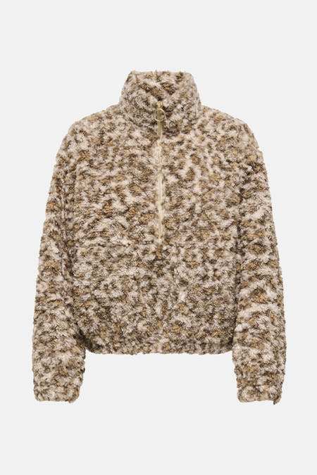 Manteau court beige ONLY, avec texture et fermeture éclair.