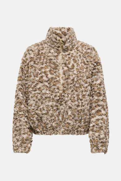 Manteau court beige ONLY, avec texture et fermeture éclair.