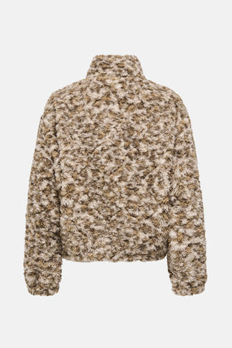 Manteau court beige ONLY, avec un tissu doux et texturé et une haute col.