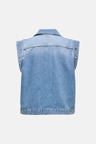 Veste en jean de couleur bleu moyen en denim de ONLY, avec un col et des boutons-pression argentés sur les épaules.
