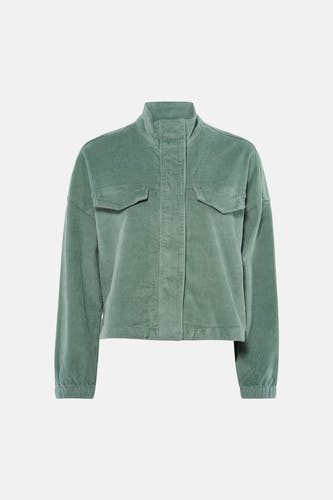 Veste courte verte ONLY, à texture velours côtelé et manches longues, vue de dos.