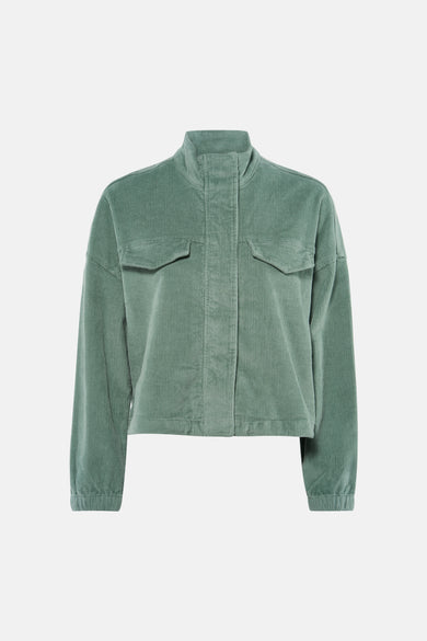 Veste courte verte ONLY, à texture velours côtelé et manches longues, vue de dos.