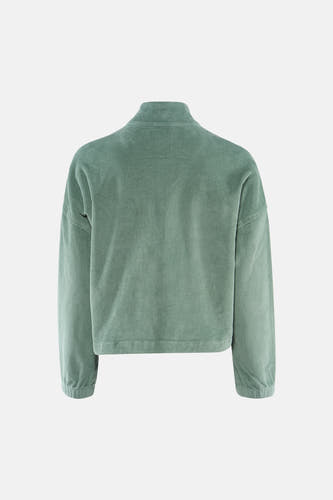 Groene korte jas van ONLY, met een corduroy textuur en lange mouwen, gezien van achteren.
