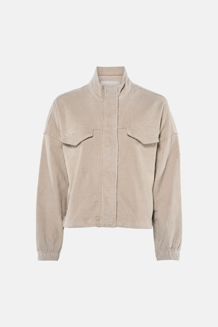 Veste courte de couleur écru d'ONLY®, à manches longues et à texture velours côtelé, vue de dos.