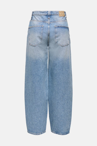 Lichtblauwe denim jeans van ONLY, met wijde pijpen en achterzakken.
