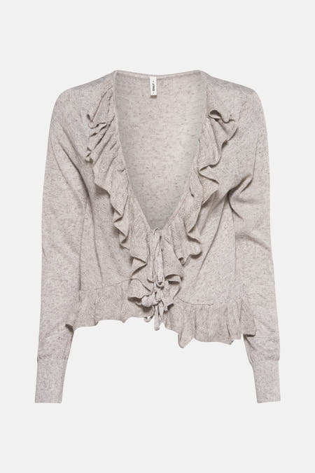 Cardigan gris d'ONLY, avec des plis et un détail de bouton.