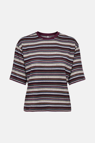 Multikleurig T-shirt met korte mouwen van ONLY, met horizontale strepen in verschillende kleuren.

