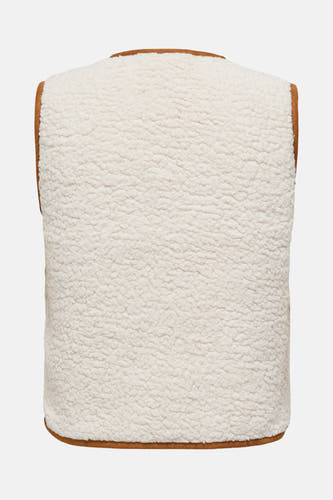 Blouson sans manches d'ONLY® en écru, avec des bordures brunes et une douce texture.