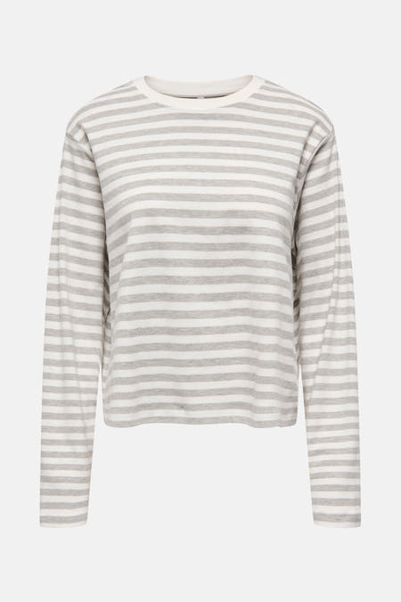 T-shirt rayé gris à manches longues de ONLY, vue arrière sur un fond clair.