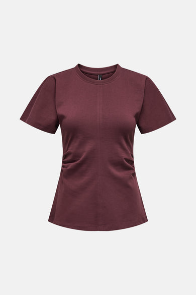 T-shirt Bordeaux à manches courtes de ONLY, avec un dos droit.