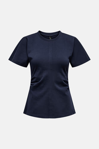 T-shirt bleu à manches courtes de ONLY, avec un détail plié sur le côté et une encolure arrondie.