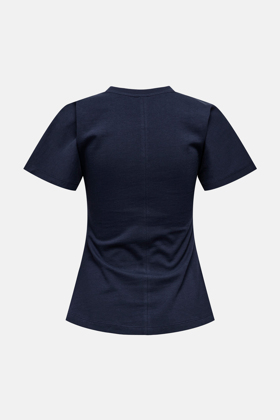 T-shirt bleu à manches courtes d'ONLY, vue arrière, avec une fine rayure verticale.