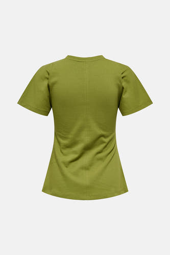 Groen T-shirt met korte mouwen van ONLY, achteraanzicht, met subtiele naden en een eenvoudige halslijn.
