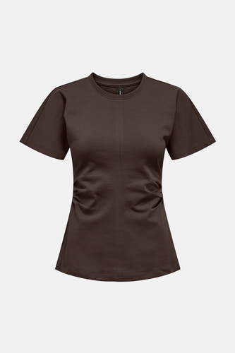 T-shirt marron à manches courtes ONLY, avec fronces sur les côtés.