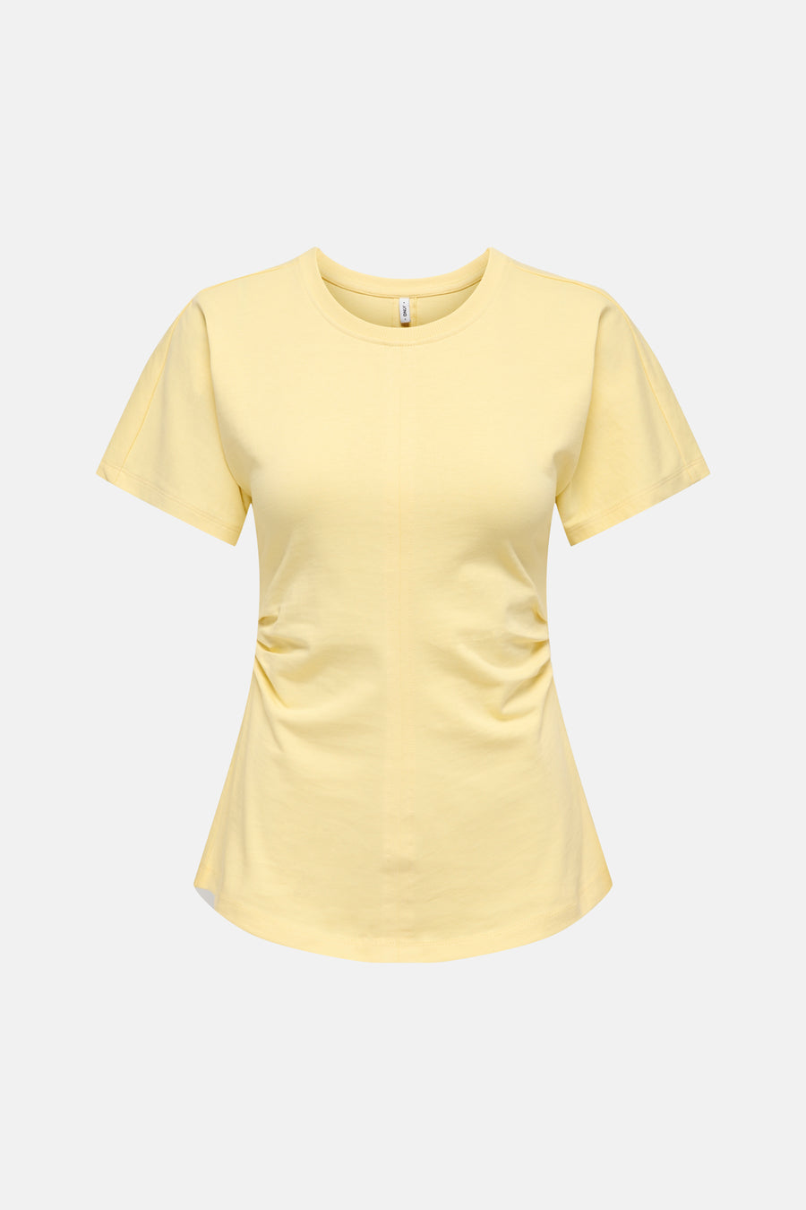 T-shirt jaune ONLY® à col rond, manches courtes et plis subtils sur les côtés.