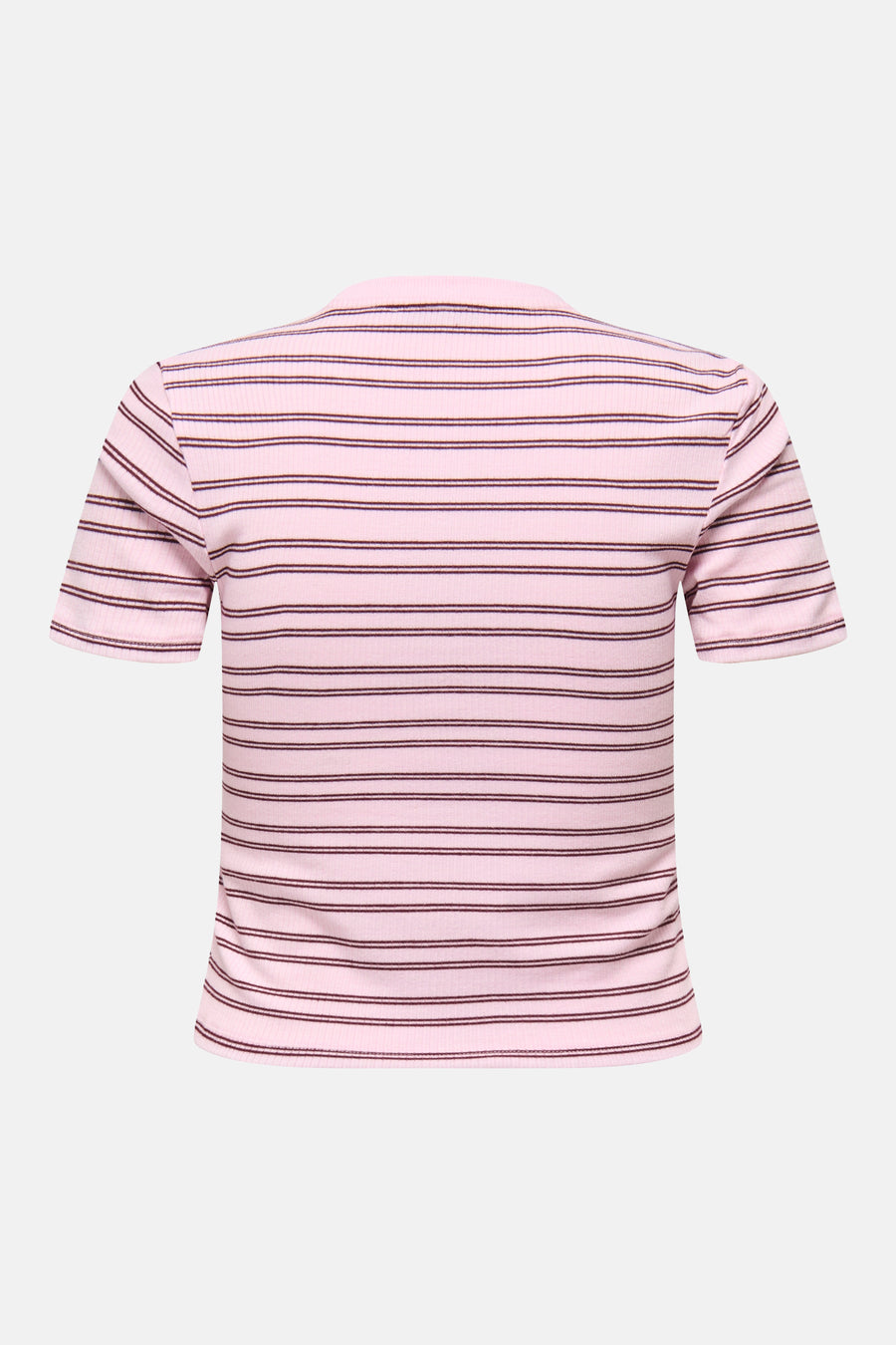 T-shirt à manches courtes rose de ONLY, avec un motif rayé et une texture côtelée, vu de dos.