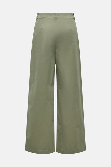 Pantalon vert ONLY®, avec des jambes larges, uni et une ceinture normale, vu de l'arrière.