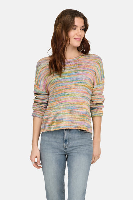 Pull multicolore à col rond de ONLY, avec un motif à rayures horizontales et des manches longues, à combiner avec un jean et des chaussures plates.