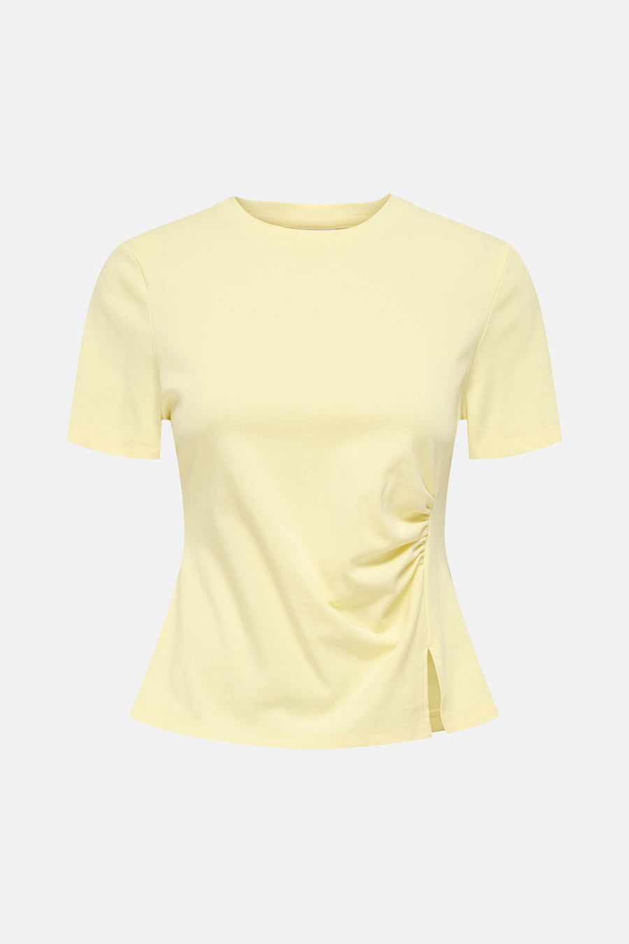 T-shirt jaune à manches courtes de JDY, avec une coupe ajustée et un design uni sur fond blanc.