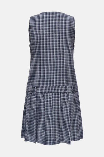 Blauwe jurk zonder mouwen van ONLY®, met een geruit patroon en plooien.