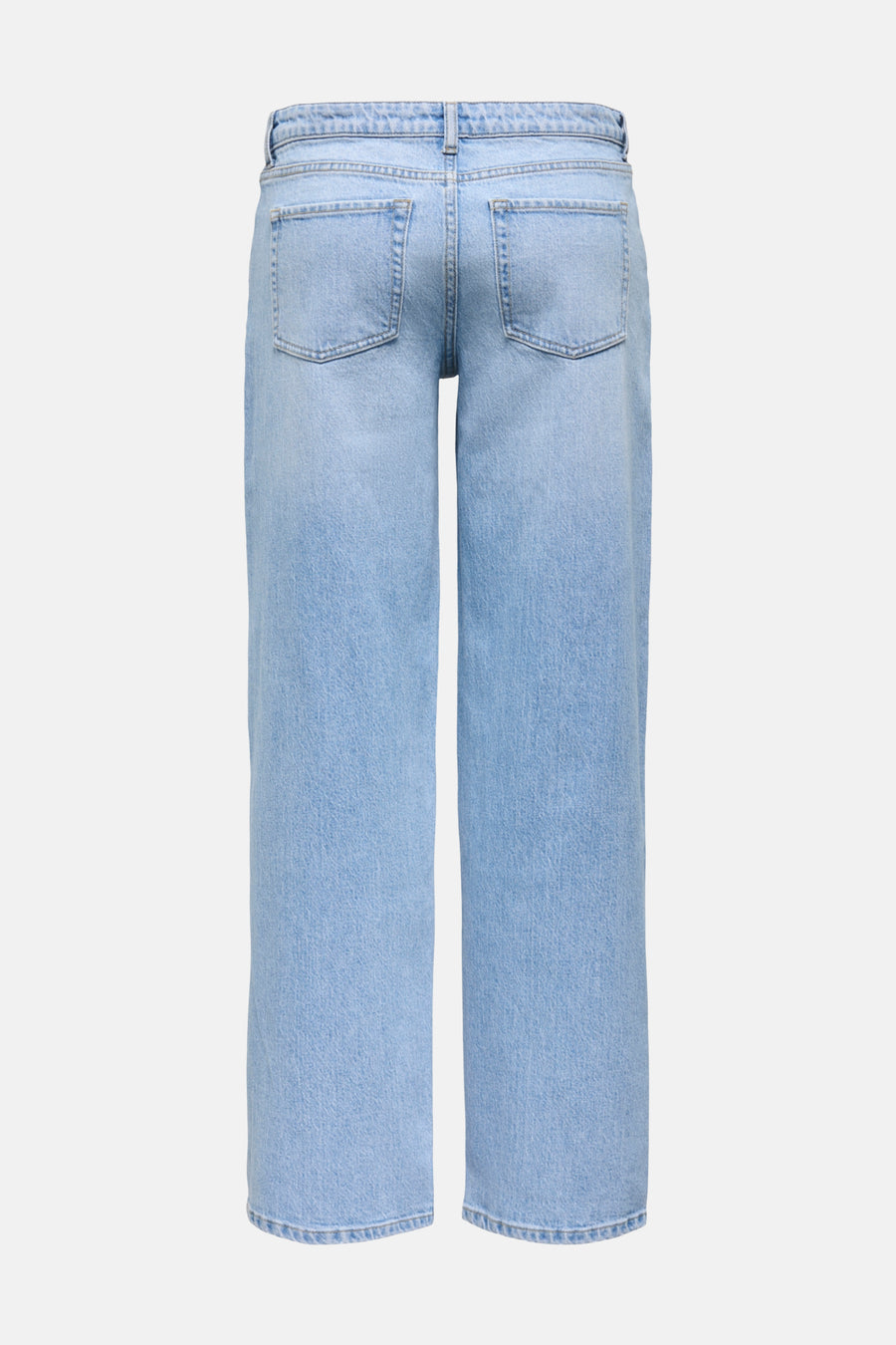 Lichtblauwe jeans met rechte pijpen, achterkant.
