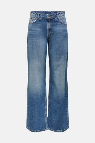 Mid blue wide-leg jeans van JDY met verbleekt denim, klassieke vijfzakken en rechte pasvorm, front view