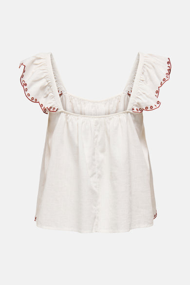 Wit T-shirt met korte mouwen van JDY, met broderie details langs de mouwen en onderkant.