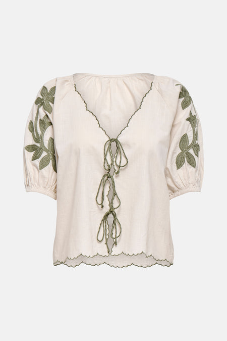 JDYFILUCA 2/4 EMBROIDERY TIE TOP WVN EXP