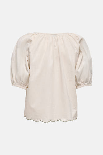 Ecru T-shirt met korte mouwen van JDY, met pofmouwen en een geschulpte zoom.