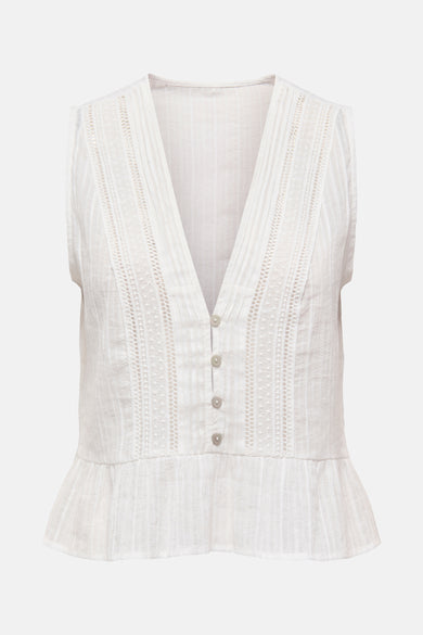 Blouse à manches longues écru ONLY ONLY, avec un motif subtiléé et un détail plié en bas.