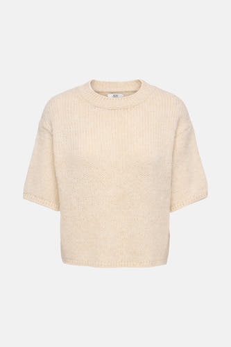 T-shirt écru avec col rond de JDY, à manches courtes et texture tricotée.