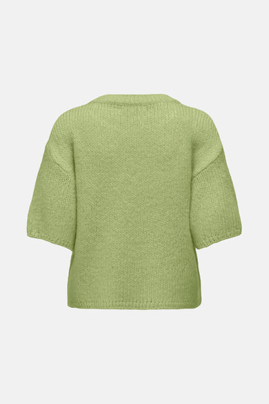 T-shirt vert avec col rond de JDY, en tissu côtelé et manches courtes, vu de derrière.