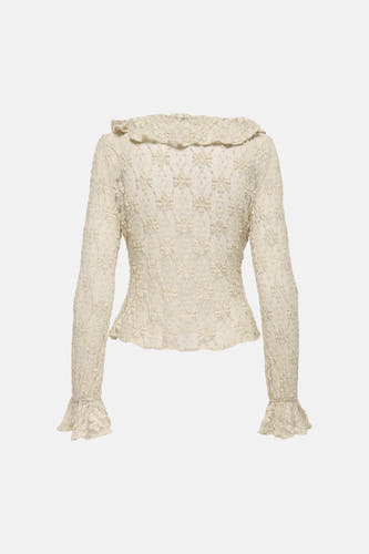 Blouse écru de ONLY à manches longues, entièrement ornée d'un motif floral et de détails à volants.