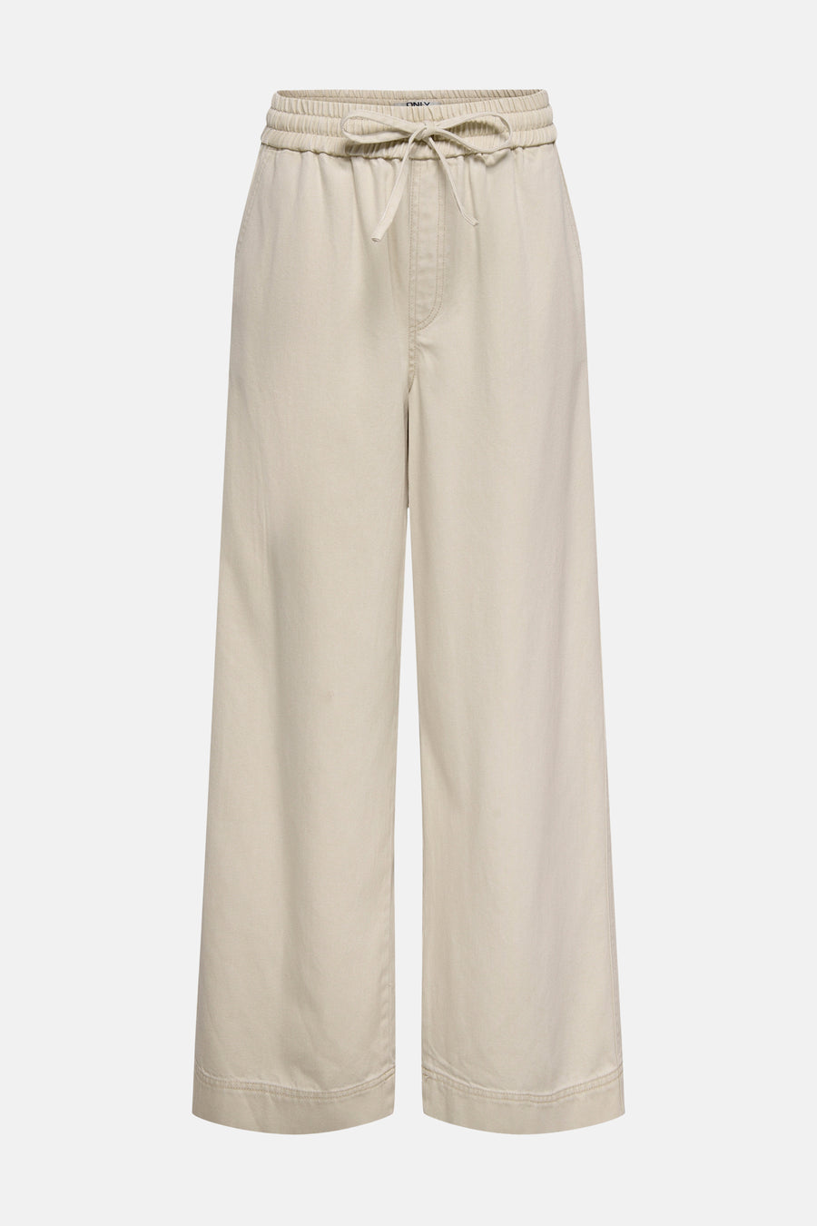 Pantalon écru ONLY® à jambes larges et taille élastique avec cordon de serrage.