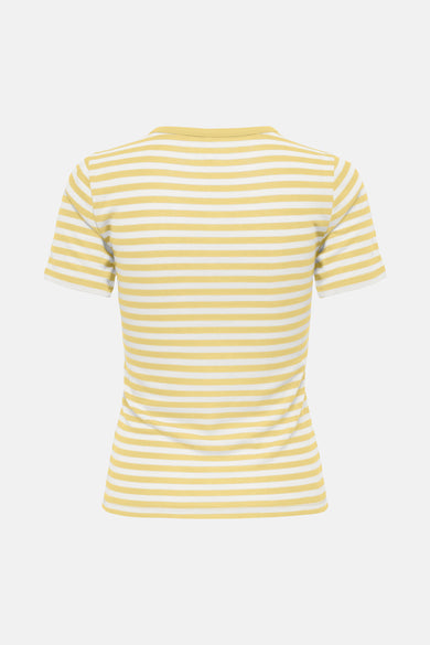 Geel T-shirt met korte mouwen van ONLY, met horizontale strepen.