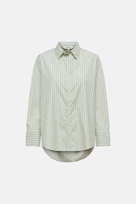 Chemise verte à rayures à manches longues de ONLY, avec fermeture boutonnée et ourlet arrondi.