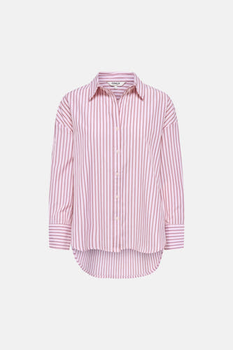Chemise rose à rayures à manches longues de ONLY, avec fermeture boutonnée et ourlet arrondi.