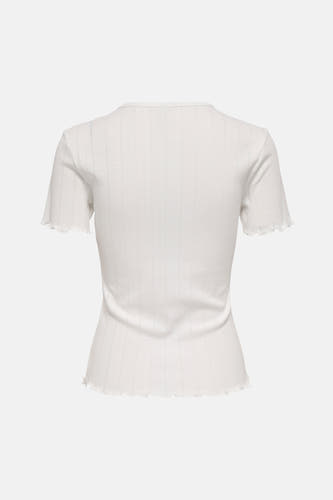 T-shirt blanc à manches courtes ONLY, avec structure côtelée et finition ondulée sur les bords.