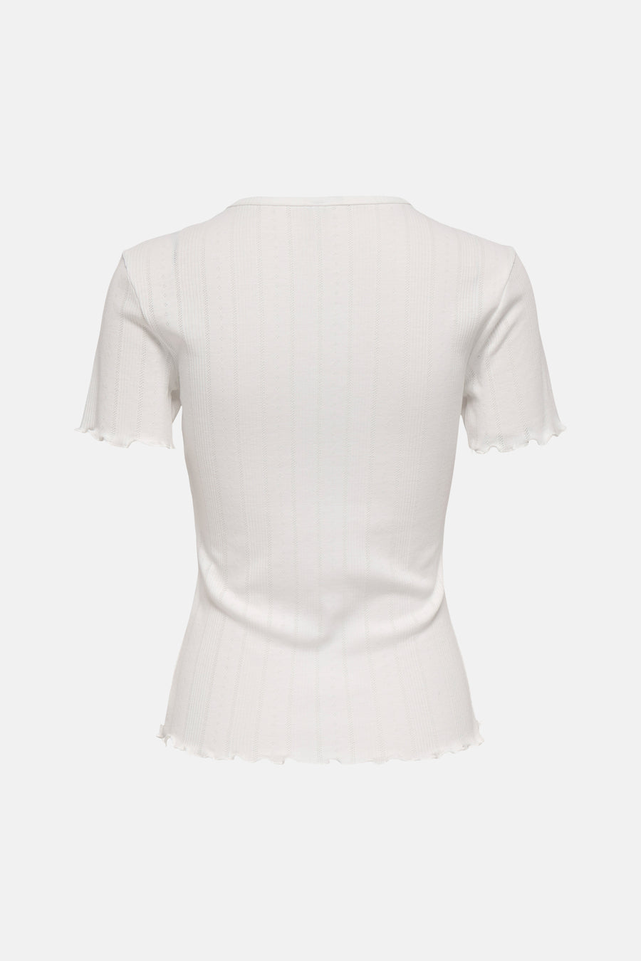 T-shirt blanc à manches courtes ONLY, avec structure côtelée et finition ondulée sur les bords.